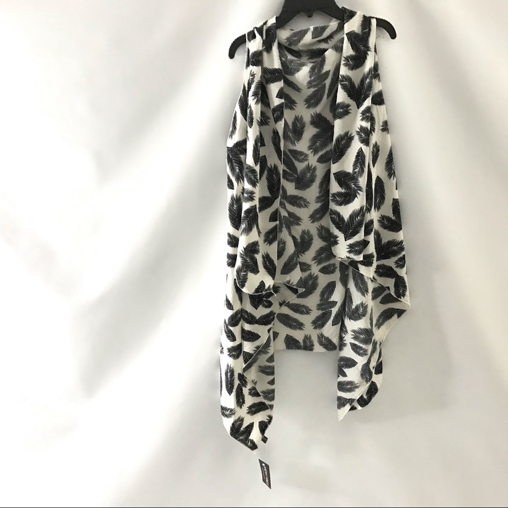 Women Kimono Cover Up White Black Asymmetric